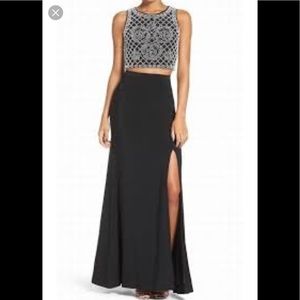 Xscape Beaded Crop Top Two-Piece Gown, Size 0